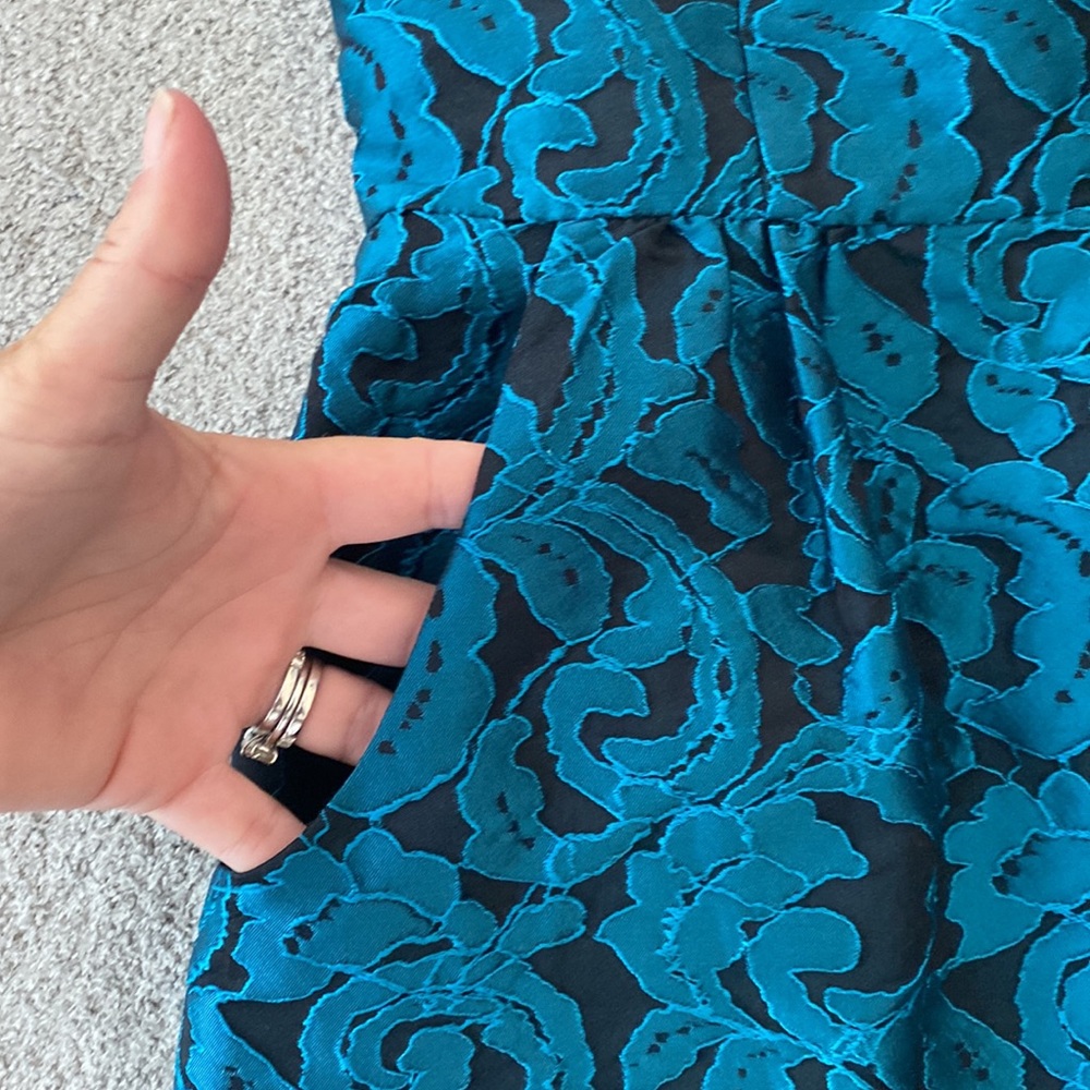 Tabitha Dress Anthropologie Ottava Black Blue Teal Floral Cocktail Party - 12 - Picture 5 of 11